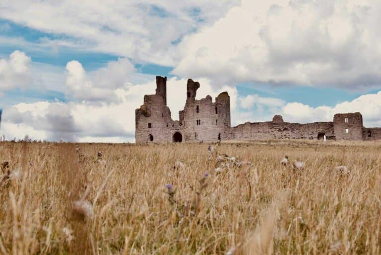 Dunstanburgh Castle in Northumberland, North-East England.
