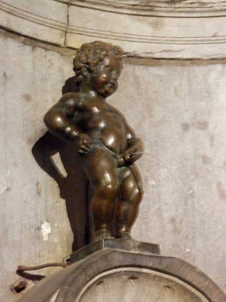 The famously disappointing Mannekin Pis in Brussels, Belgium.