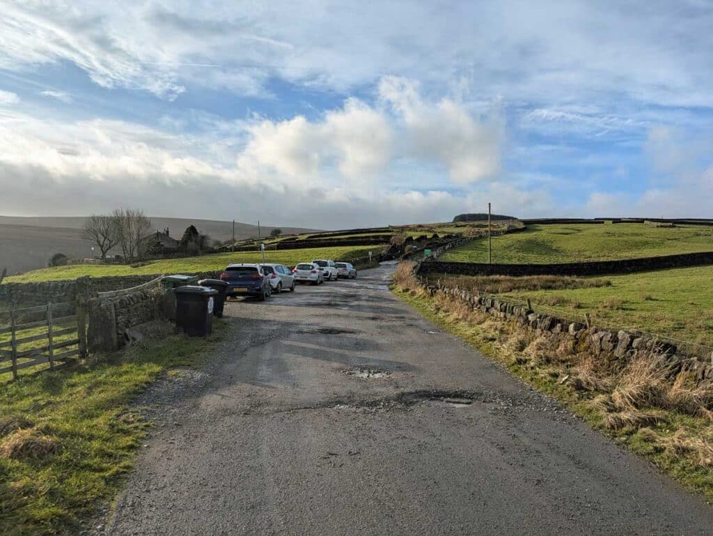 The unofficial Top Withens car park in Stanbury, West Yorkshire.