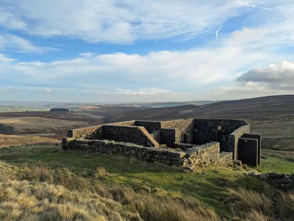 The ruins of the Top Withens farmhouse on Haworth Moor, West Yorkshire.