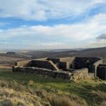 The ruins of the Top Withens farmhouse on Haworth Moor, West Yorkshire.