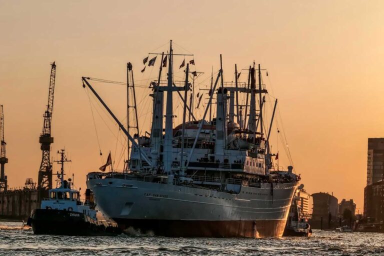 The Cap San Diego museum ship on Hamburg Harbour, Germany.