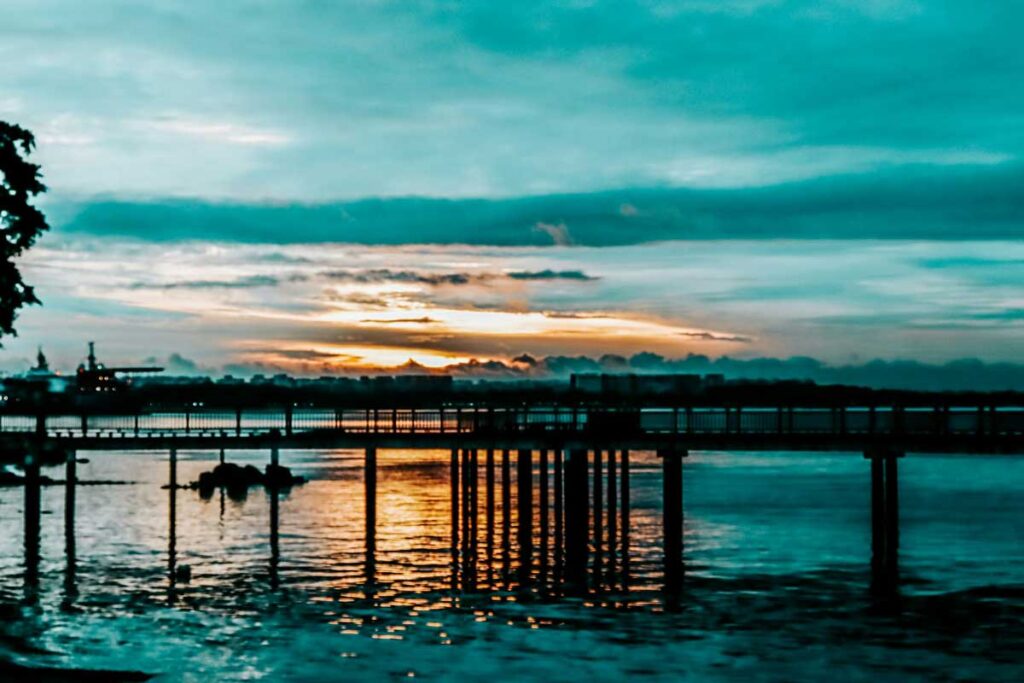 Sunset on the Changi Boardwalk in Singapore.