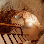 Steep staircase at Derinkuyu Underground City in Cappadocia, Turkey.