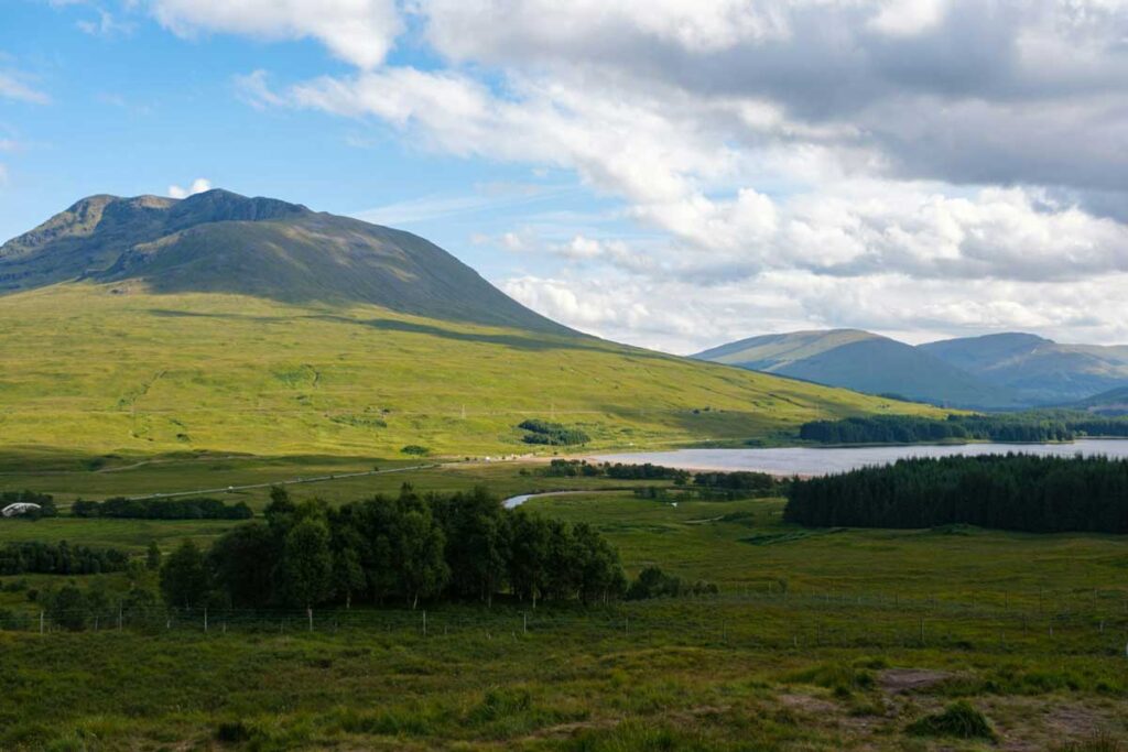 The scene from the Loch Tulla Viewpoint in the Scottish Highlands.