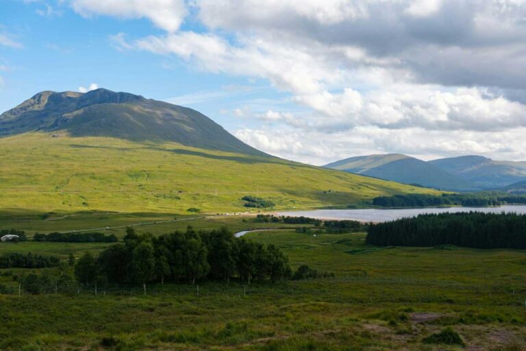 The scene from the Loch Tulla Viewpoint in the Scottish Highlands.