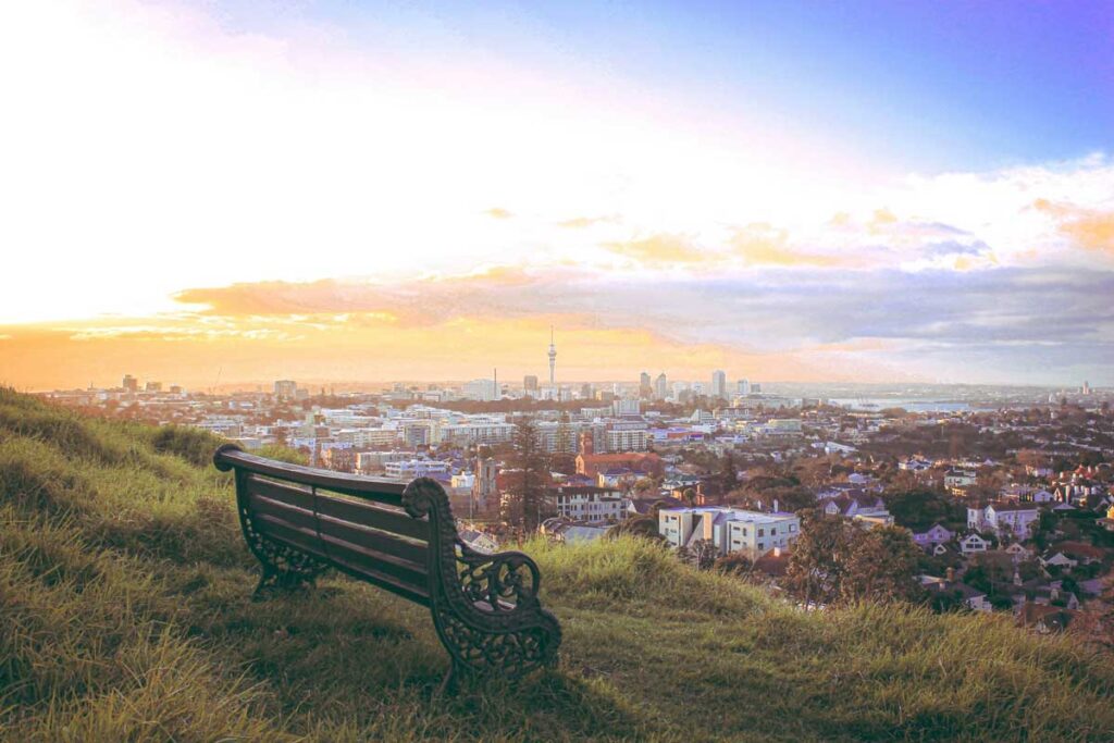 The view from Mount Eden in Auckland, New Zealand.