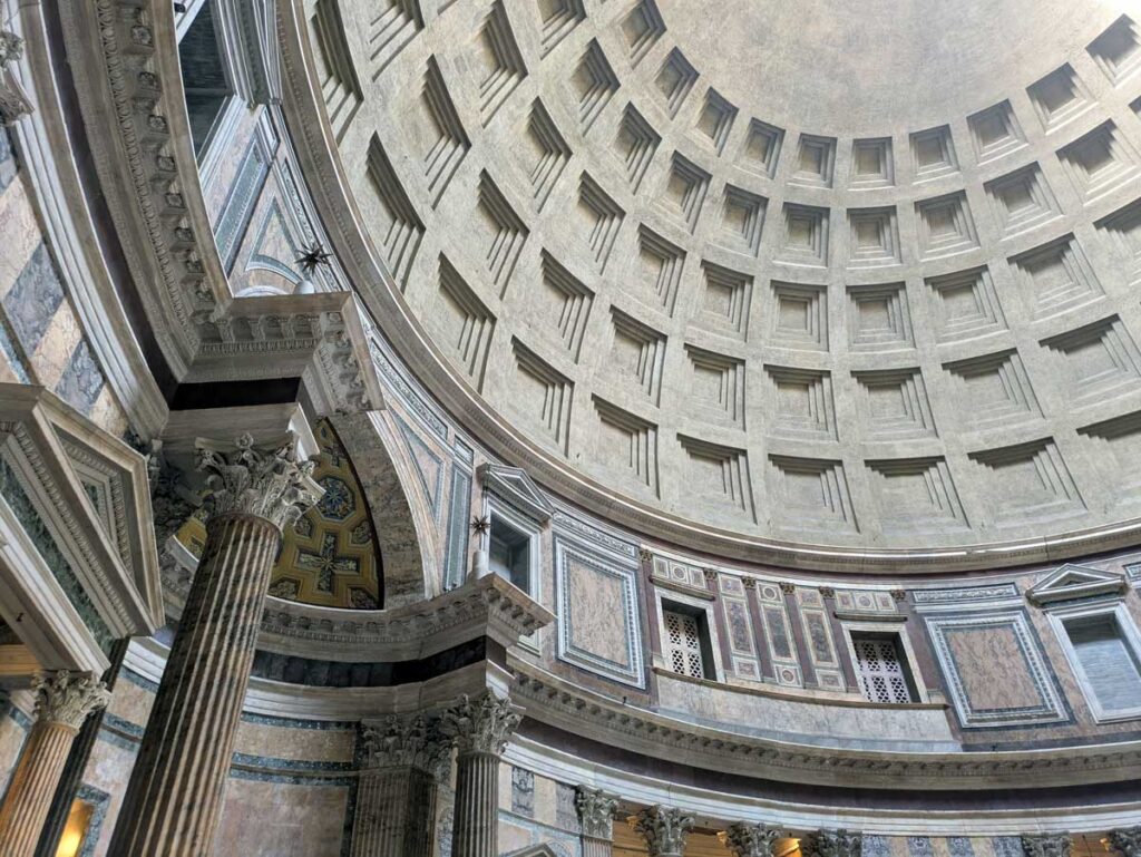The coffered dome of the Pantheon in Rome, Italy.