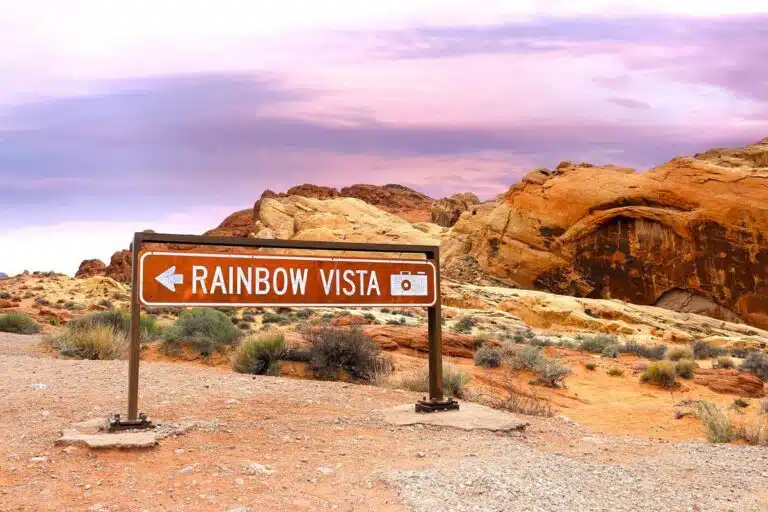 Sign for Rainbow Vista in Valley of Fire State Park, Nevada.