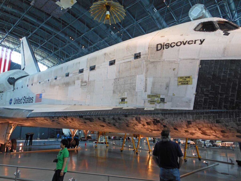 The space shuttle Discovery at the Steven F. Udvar-Hazy Center in Chantilly, Virginia.