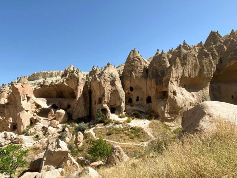 Cave houses in Zevle Open Air Museum in Cappadocia, Turkey.