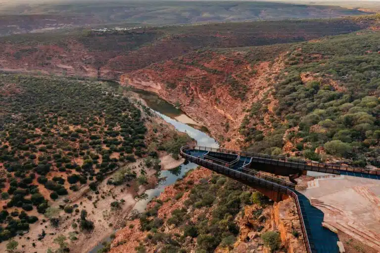 The Kalbarri Skywalk over the Murchison River Gorge on Western Australia's Coral Coast.