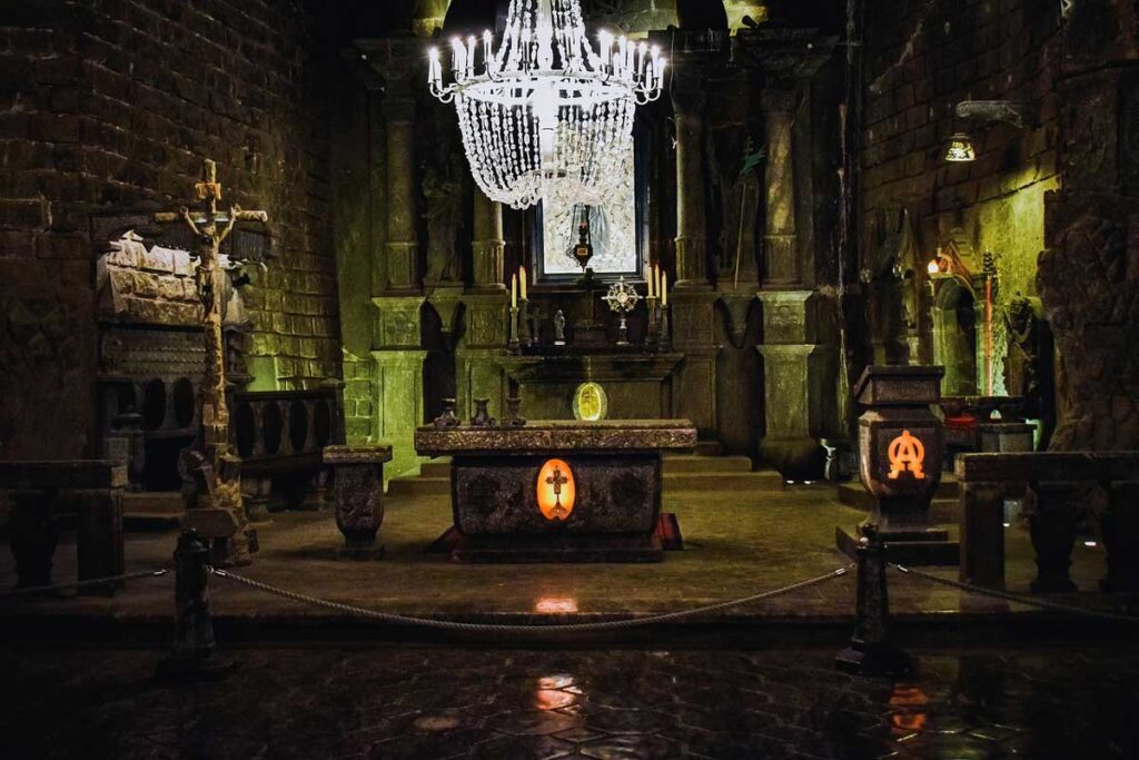 St Kinga's Chapel in the Wieliczka Salt Mine near Krakow, Poland.