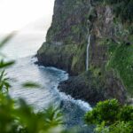 Véu da Noiva waterfall as seen from the Miradouro do Véu da Noiva in Madeira, Portugal.