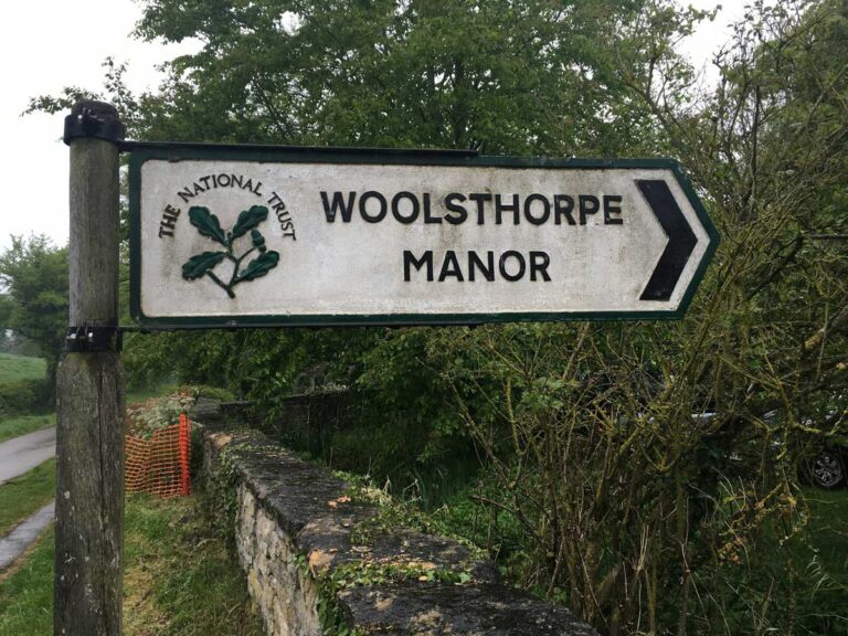 Sign to Woolsthorpe Manor, Lincolnshire.
