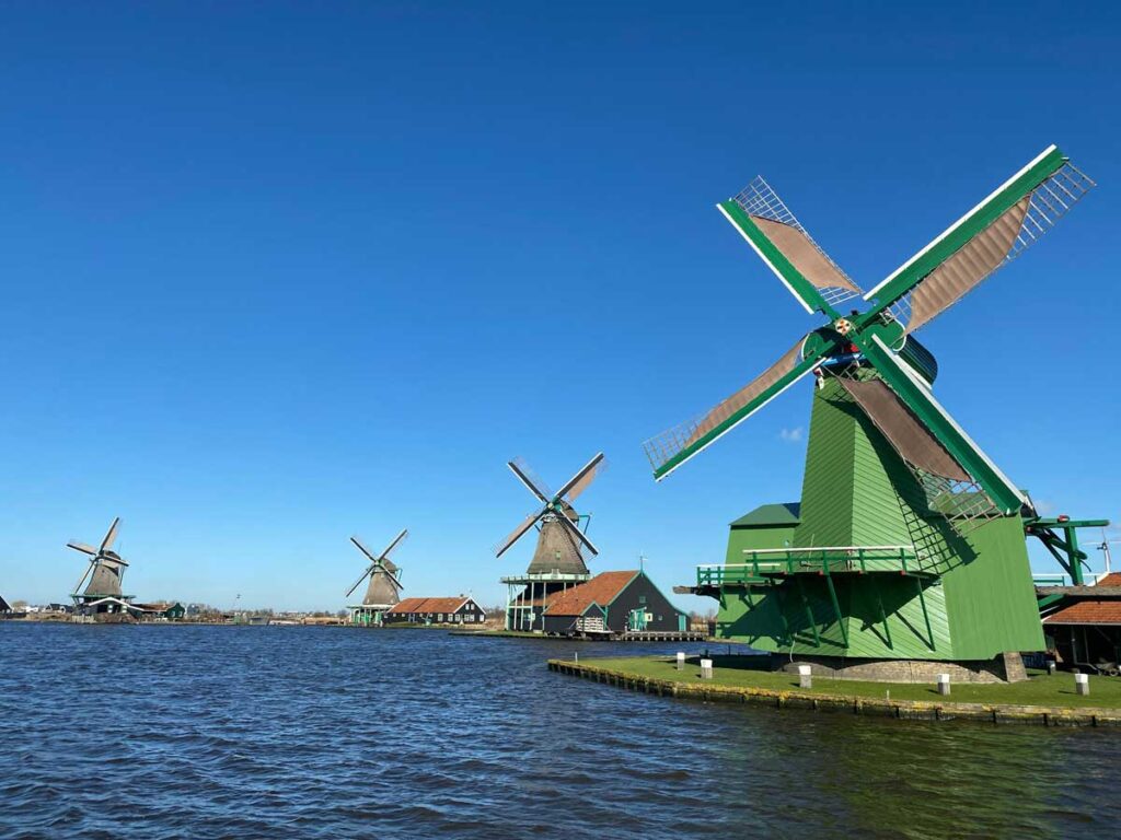 The windmills of Zaanse Schans in the Netherlands.