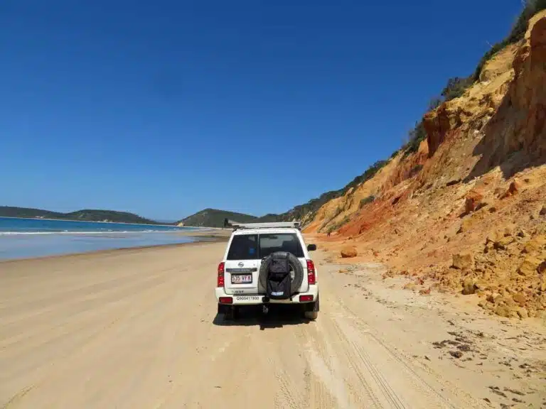 A 4WD vehicle at Rainbow Beach on the Fraser Coast of Queensland, Australia.