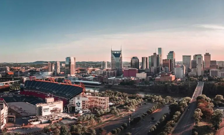 The skyline in Nashville, Tennessee.