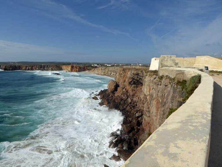Coastal views from the Sagres Fortress on the Algarve, Portugal.
