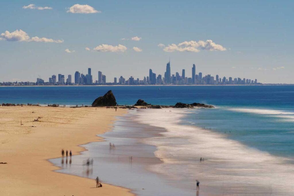 Currumbin Beach and the Gold Coast skyline from the Elephant Rock Lookout.