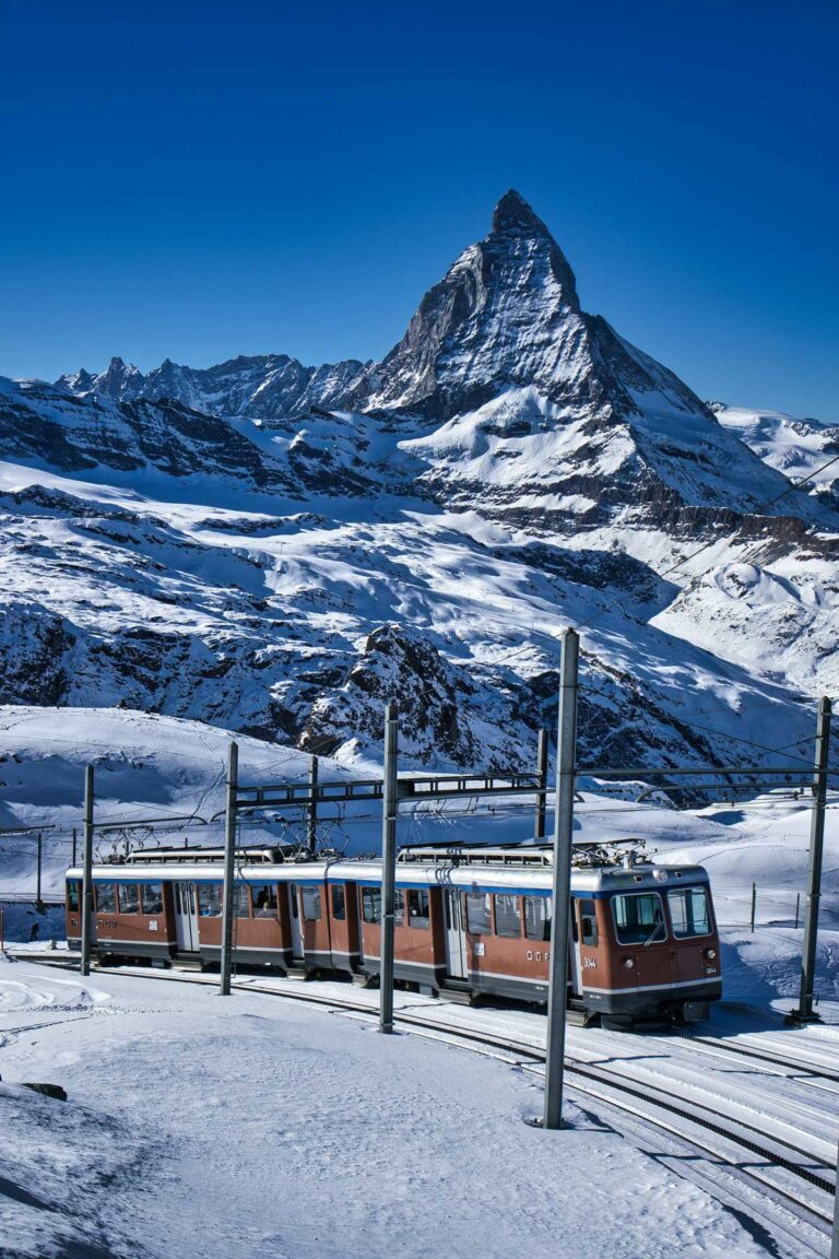 The Gornergrat Railway in the shadow of the Matterhorn, Switzerland.