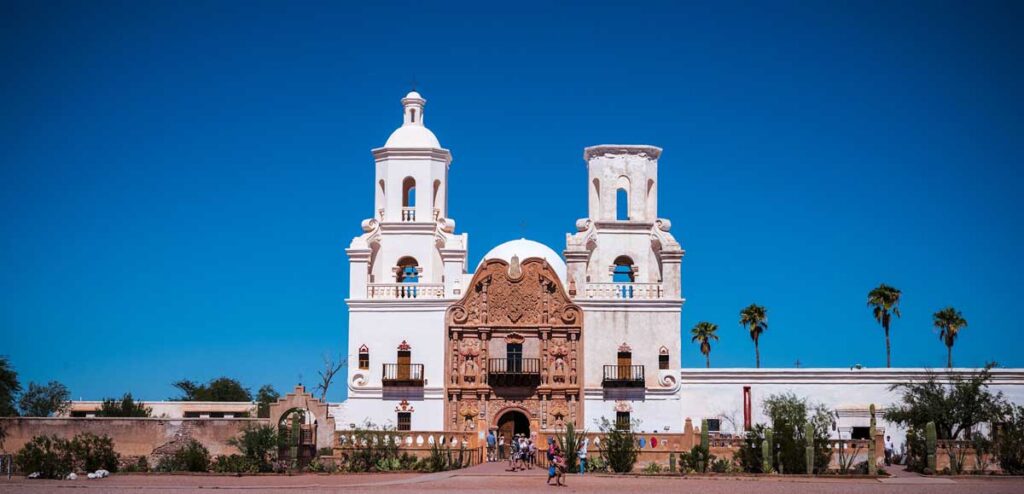 The San Xavier del Bac Mission near Tucson, Arizona.