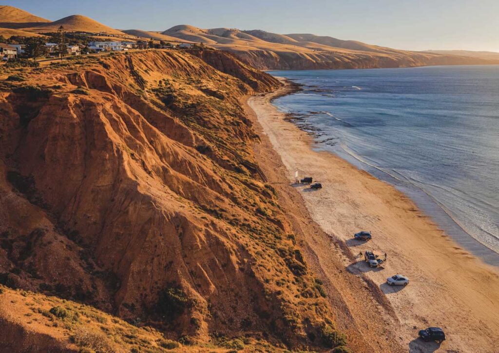4WD vehicles on Sellicks Beach near Adelaide on South Australia's Fleurieu Peninsula.