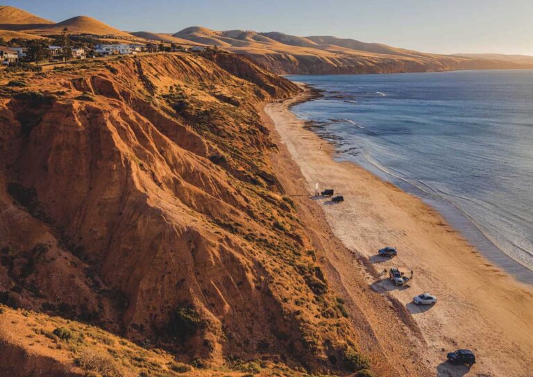 4WD vehicles on Sellicks Beach near Adelaide on South Australia's Fleurieu Peninsula.