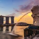 The Merlion Statue in Merlion Park, Singapore.