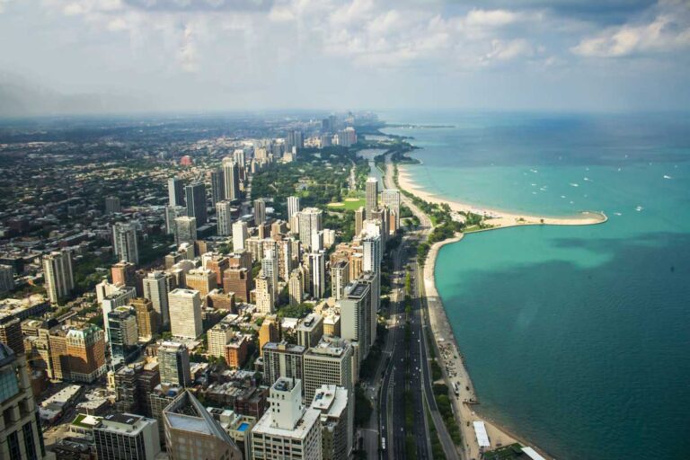 The view from the 360 Chicago observation deck.
